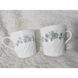 Set of 2 Vintage Corning Corelle Callaway Swirl Leaves Mugs Tea Coffee 3.5" USA